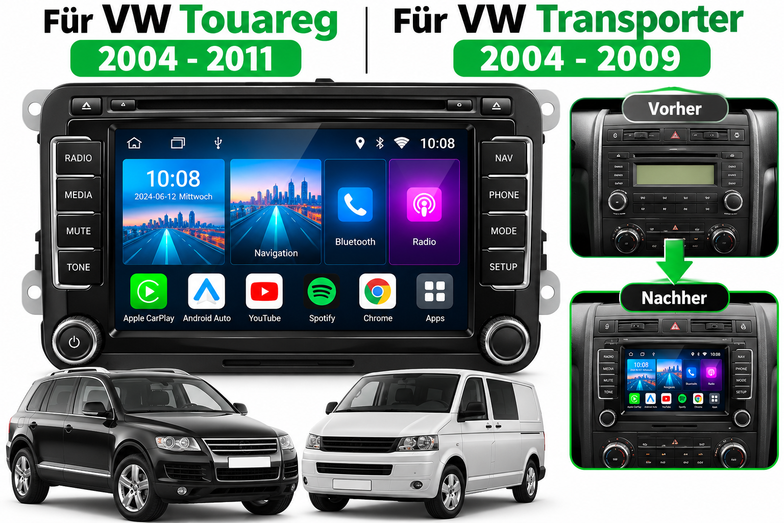 Android Autoradio für VW Volkswagen Touareg Transporter T5 Multivan Naviagtion Player Audio WIFI – Bild 2