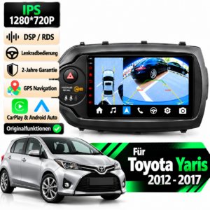 Android Autoradio für Toyota Yaris 2012-2017 9 Zoll  GPS Navigation Carplay DSP Bluetooth FM Lenkradbedienung – Bild 2