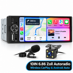 Android Autoradio Universal 1-Din  Carplay Android Auto Multimedia GPS-Navigation BT SWC FM MIC AUX USB Typ-C