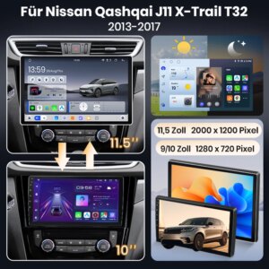 Android Autoradio für Nissan Qashqai J11 X-Trail 3 T32 2013-2017 Apple CarPlay, Multimedia- GPS-Navigation, BT, 4G, WLAN, FM, AM – Bild 3