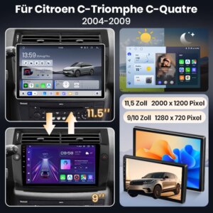Android Autoradio für Citroen C4  2004-2014, Apple CarPlay, Multimedia,Navigation, BT, 4G, WLAN, FM, AM, DSP, RDS, – Bild 3