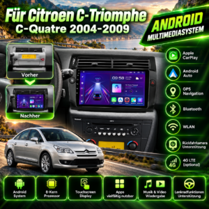 Alternative view of Android Autoradio für Citroen C4  2004-2014, Apple CarPlay, Multimedia,Navigation, BT, 4G, WLAN, FM, AM, DSP, RDS,