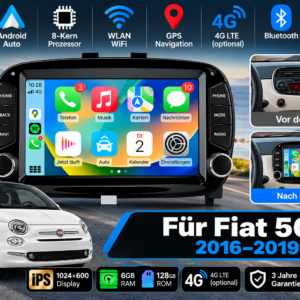 Android Autoradio für Fiat 500 2016-2019 Multimedia  Apple CarPlay Navigation BT GPS 4G WIFI FM – Bild 2