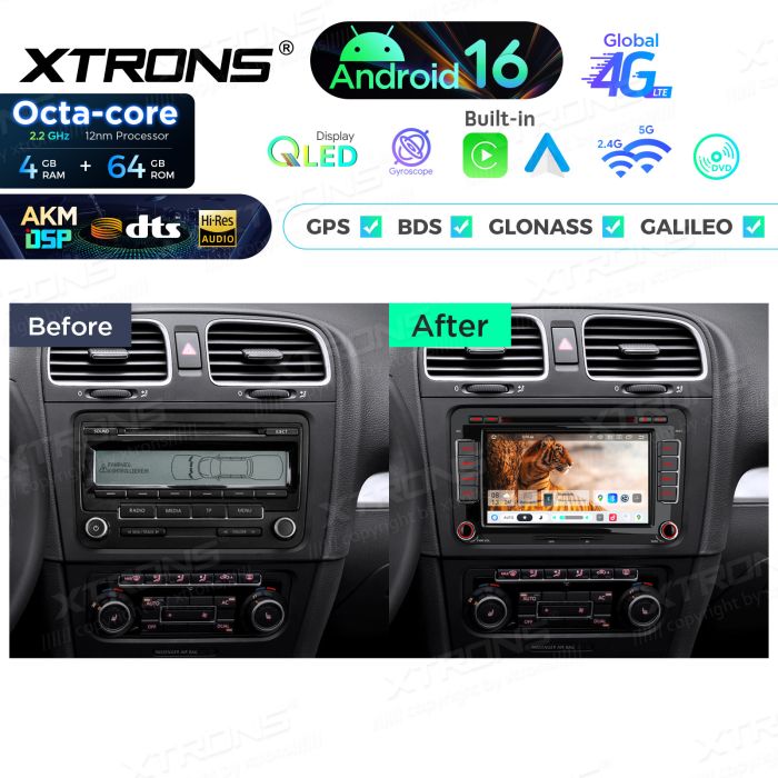 Xtrons IP76MTVG Android Autoradio mit CD- und DVD-Player für VW Golf, Passat, Skoda und SEAT, AKM DSP, 4G, kabelloses CarPlay und Android Auto – Bild 3