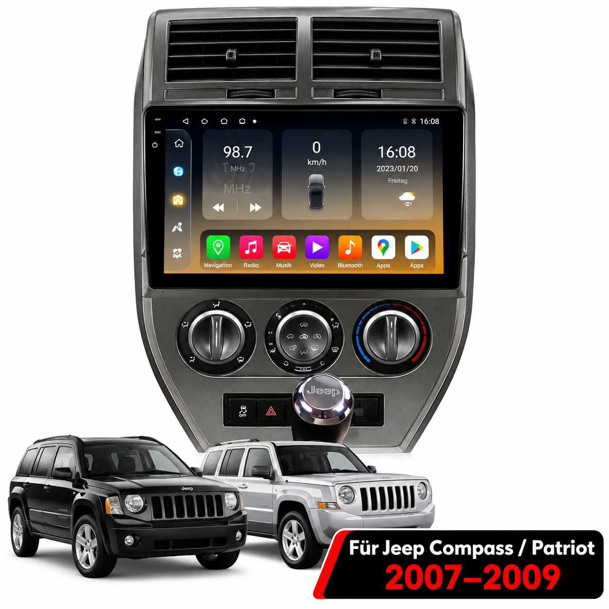 Android Autoradio für Jeep Compass Patriot 2007 - 2009 Multimedia-GPS 4G Carplay